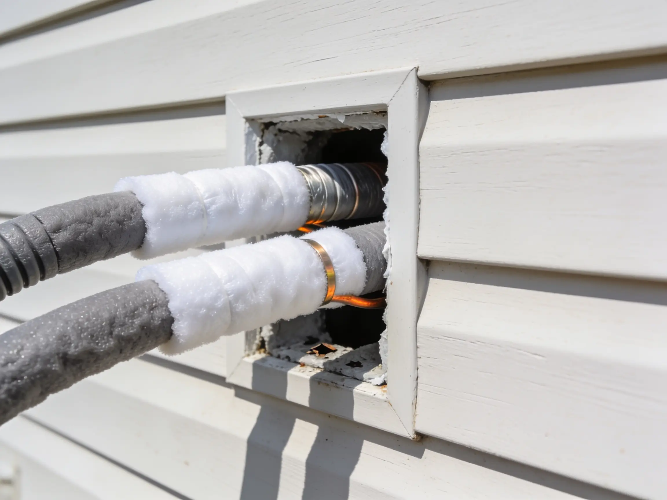 Insulated refrigerant lines passing through an exterior wall penetration